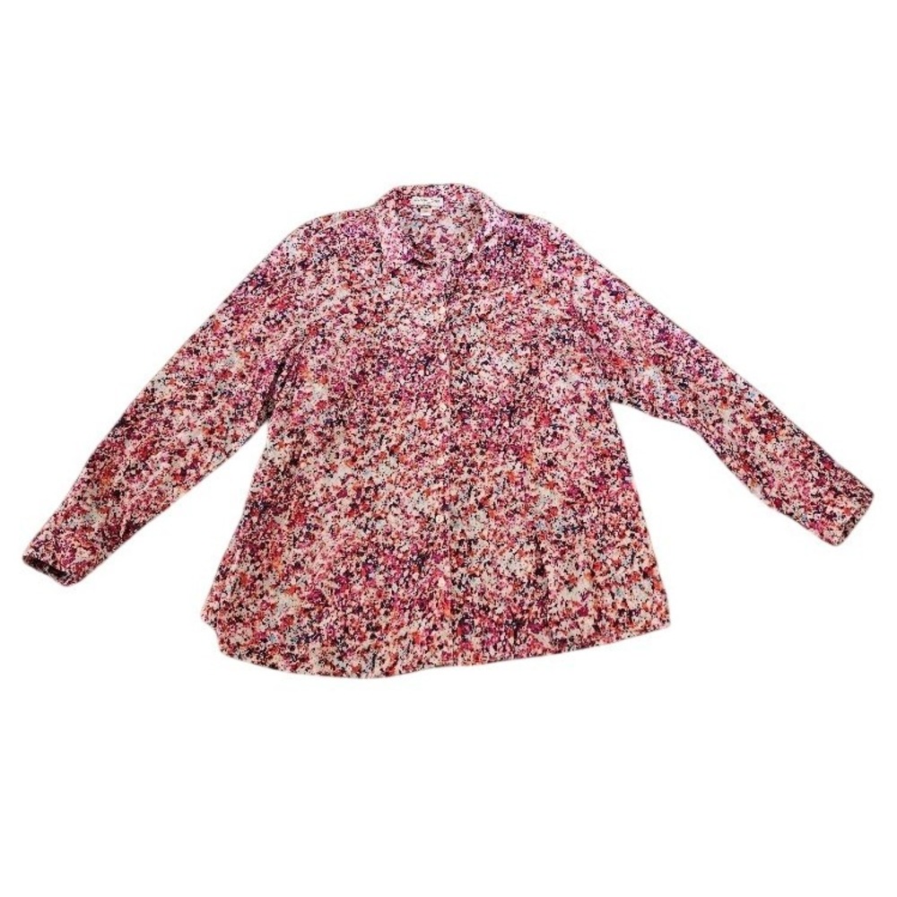 Coldwater Creek No Iron Cotton Shirt 3X 24 Pink Orange Floral Abstract Button Up